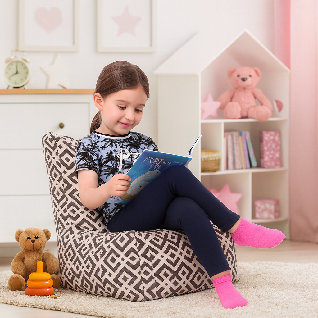 Style Homez KIDS CANVAS CLASSIC CHAIR, Cotton Canvas Geometric Printed Bean Bag L Size For Kids, Cover Only