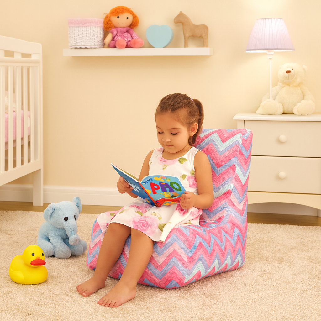 Style Homez KIDS CANVAS CLASSIC CHAIR, Cotton Canvas Geometric Printed Bean Bag L Size For Kids, Cover Only