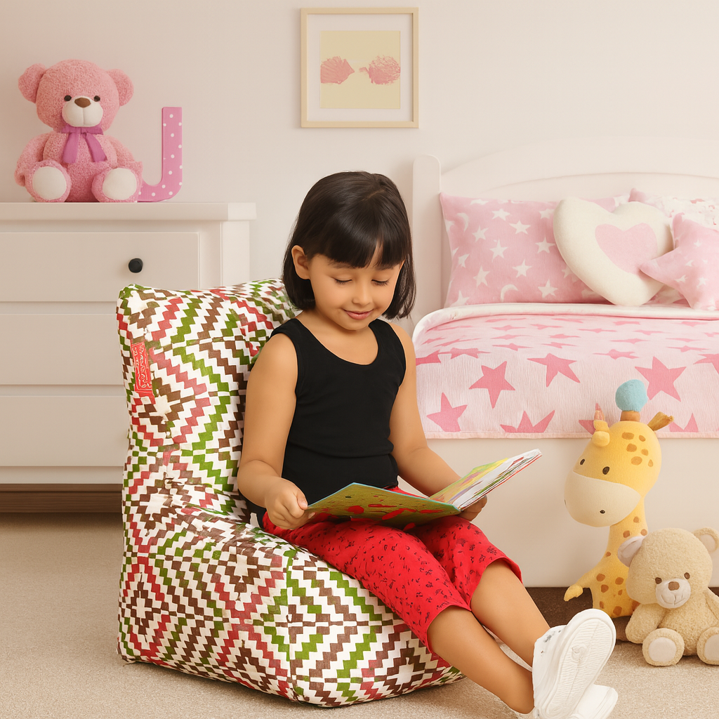 Style Homez KIDS CANVAS CLASSIC CHAIR, Cotton Canvas IKAT Printed Bean Bag L Size For Kids, Cover Only