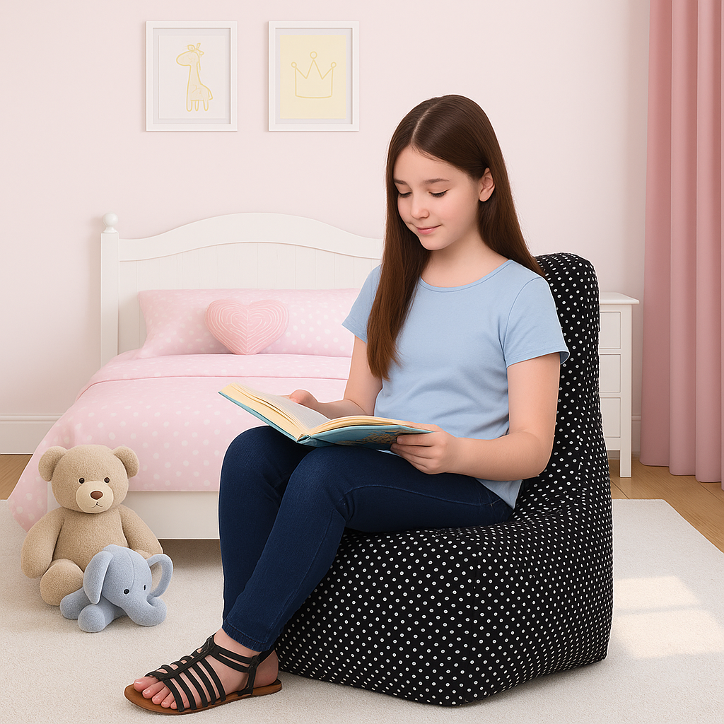 Style Homez COTTON CANVAS CLASSIC CHAIR, Polka Dots Printed Bean Bag XL Size, Cover Only