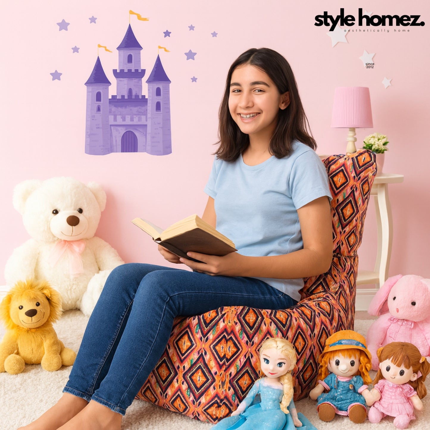 Style Homez CANVAS CLASSIC CHAIR, Cotton Canvas Geometric Printed Bean Bag XL Size with Beans Fillers