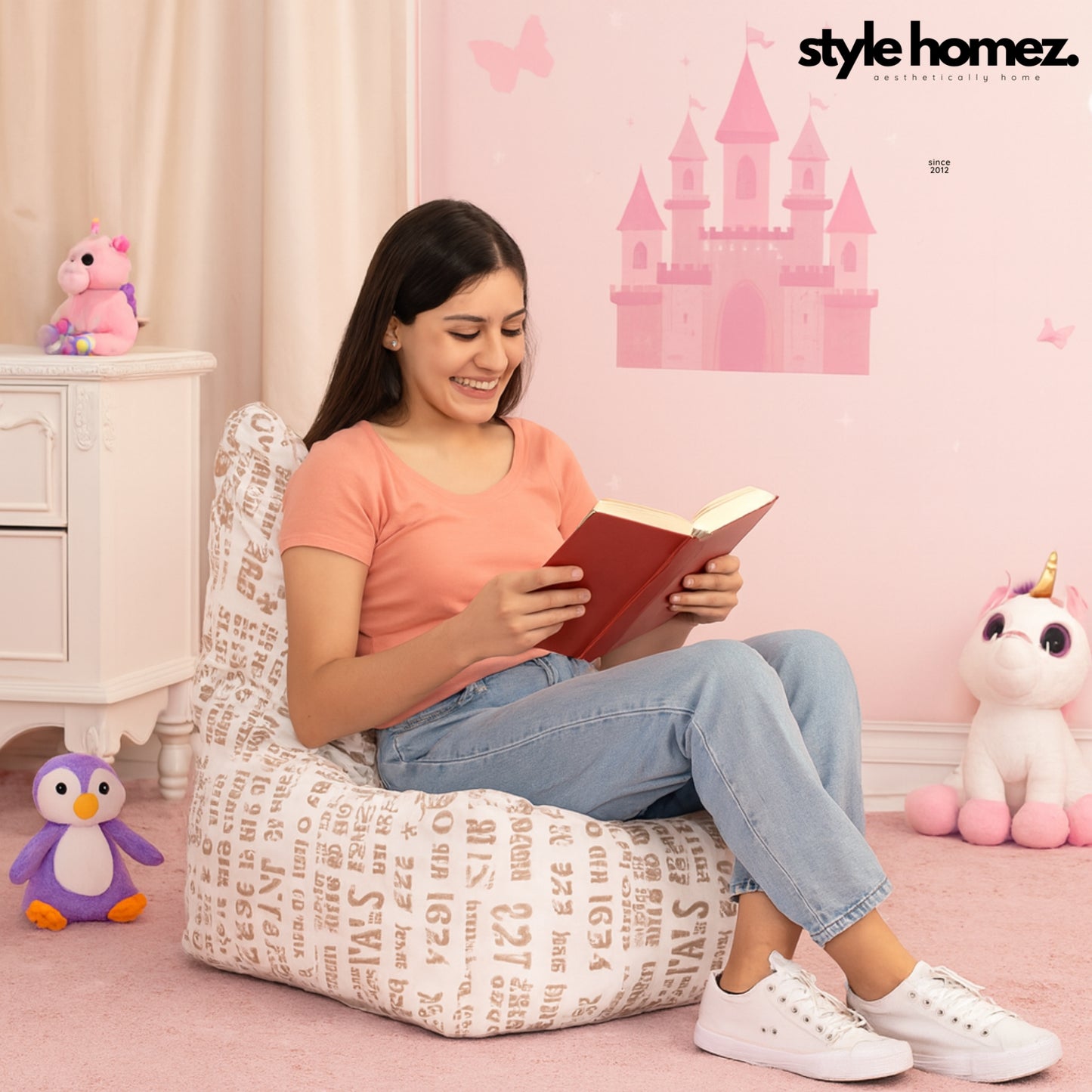 Style Homez CANVAS CLASSIC CHAIR, Cotton Canvas Abstract Printed Bean Bag XL Size with Beans Fillers
