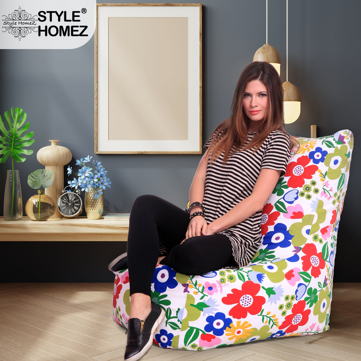 Style Homez COTTON CANVAS CLASSIC CHAIR, Floral Printed Bean Bag XXXL Size, Cover Only