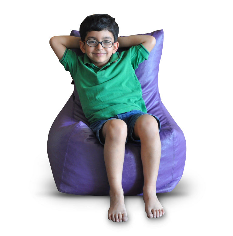 Style Homez Premium Leatherette Bean Bag L Size Chair Purple Color Filled with Beans Fillers