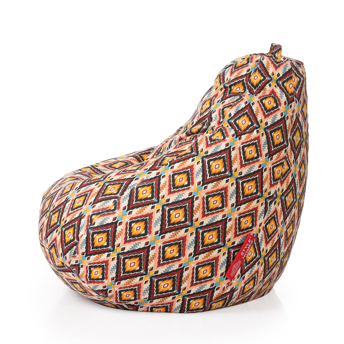 Style Homez Classic Cotton Canvas Geometric Printed Bean Bag Jumbo SAC Size with Bean Bag Refill Fillers