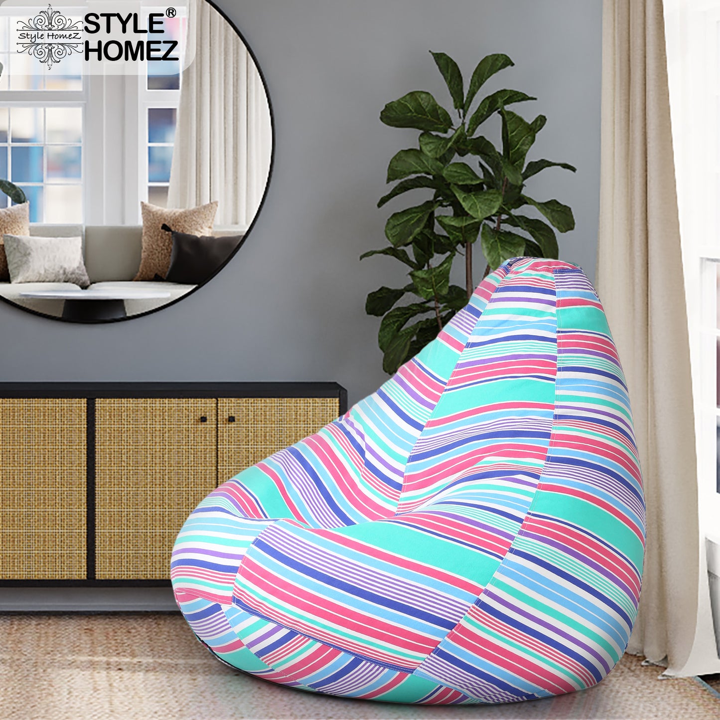 Style Homez Classic Cotton Canvas Stripes Printed Bean Bag XXL Size Filled with Beans Fillers