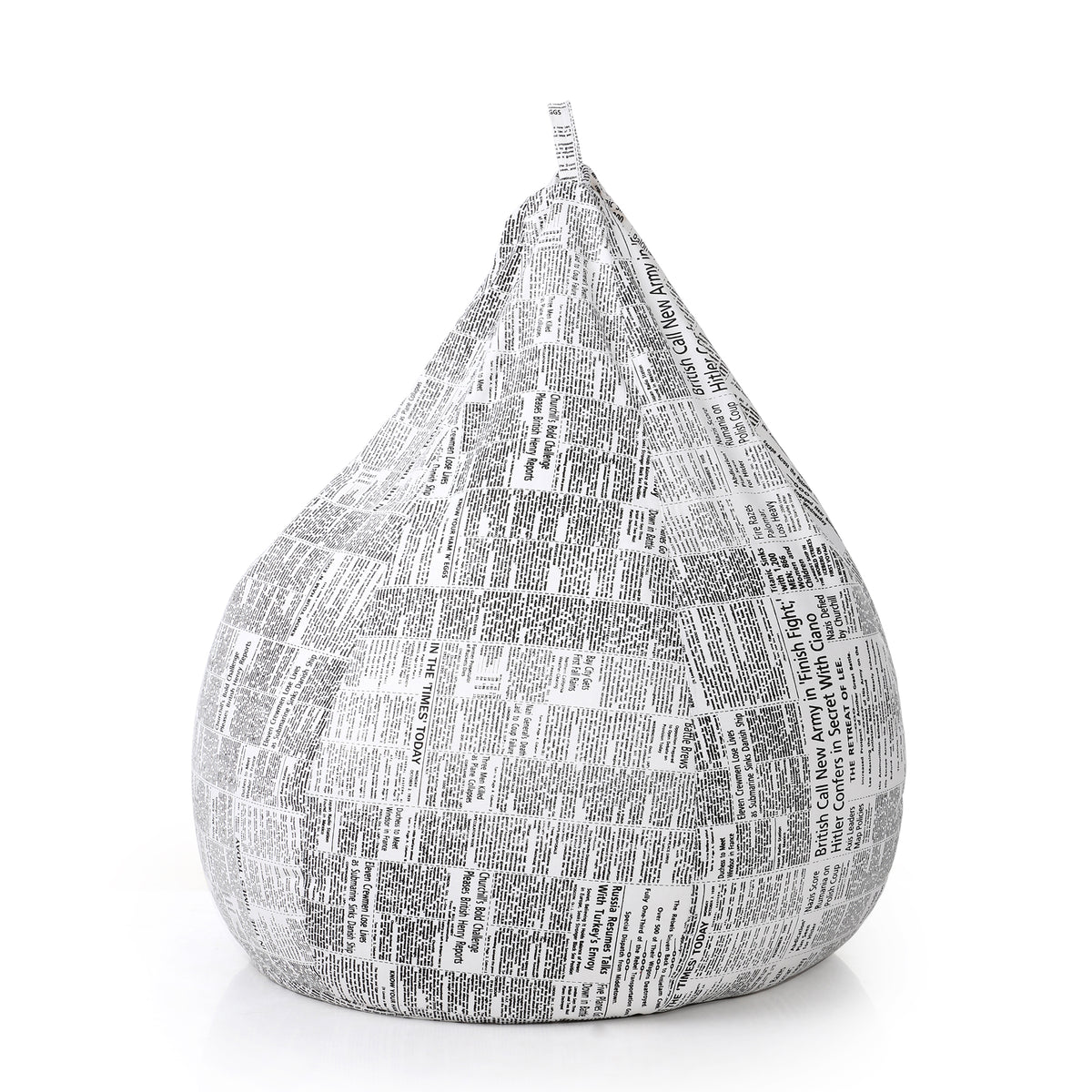 Style Homez Classic Cotton Canvas Newspaper Printed Bean Bag XXL Size Filled with Beans Fillers