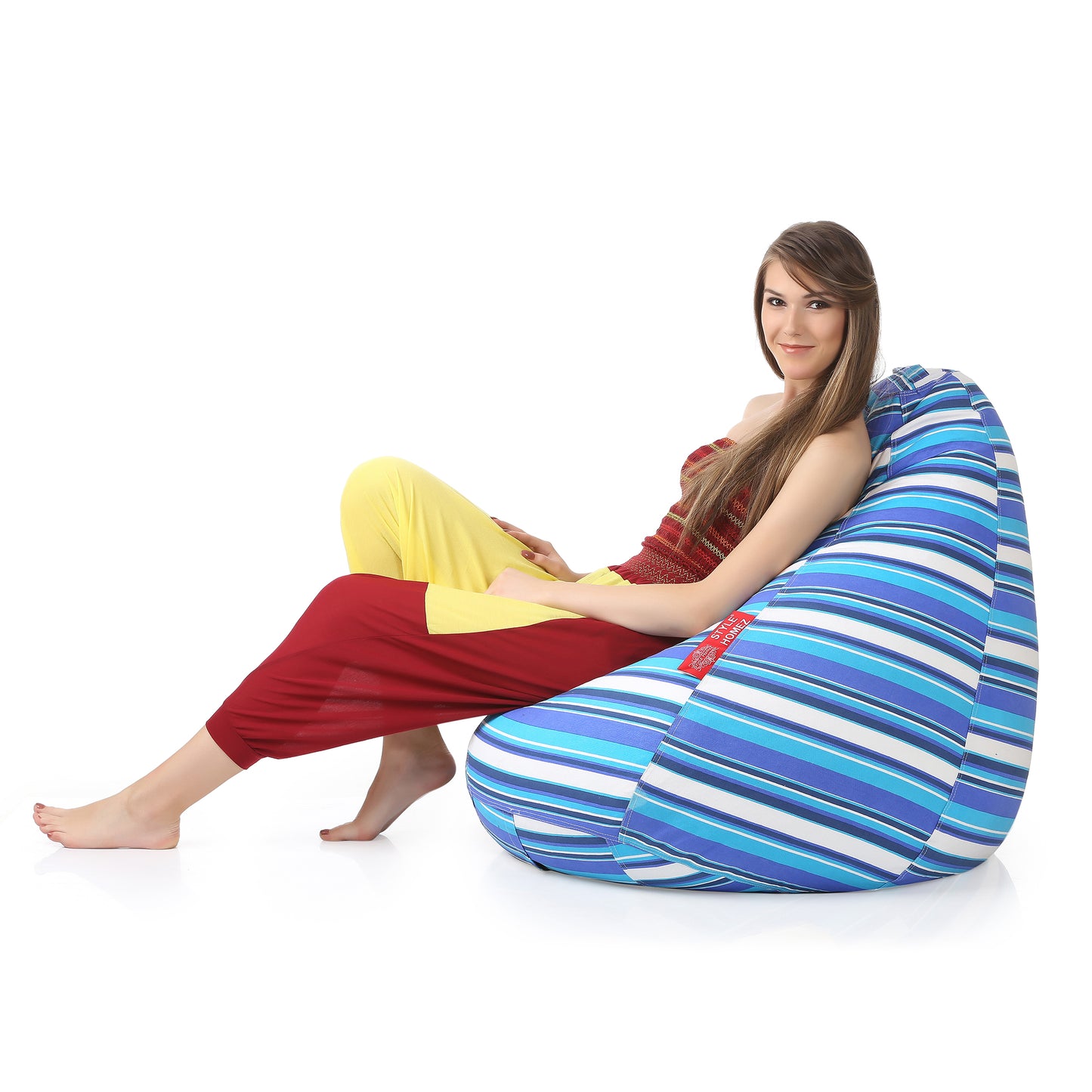 Style Homez Classic Cotton Canvas Stripes Printed Bean Bag XXXL Size Filled with Bean Refill Fillers