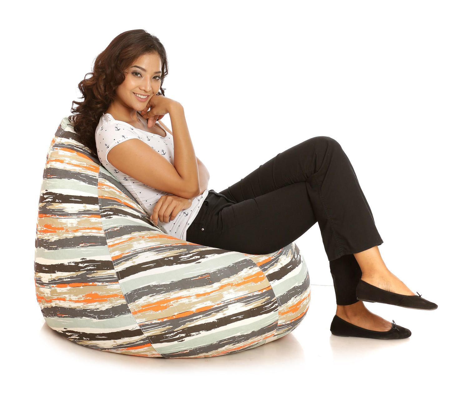 Style Homez Classic Cotton Canvas Stripes Printed Bean Bag XXXL Size Filled with Bean Refill Fillers