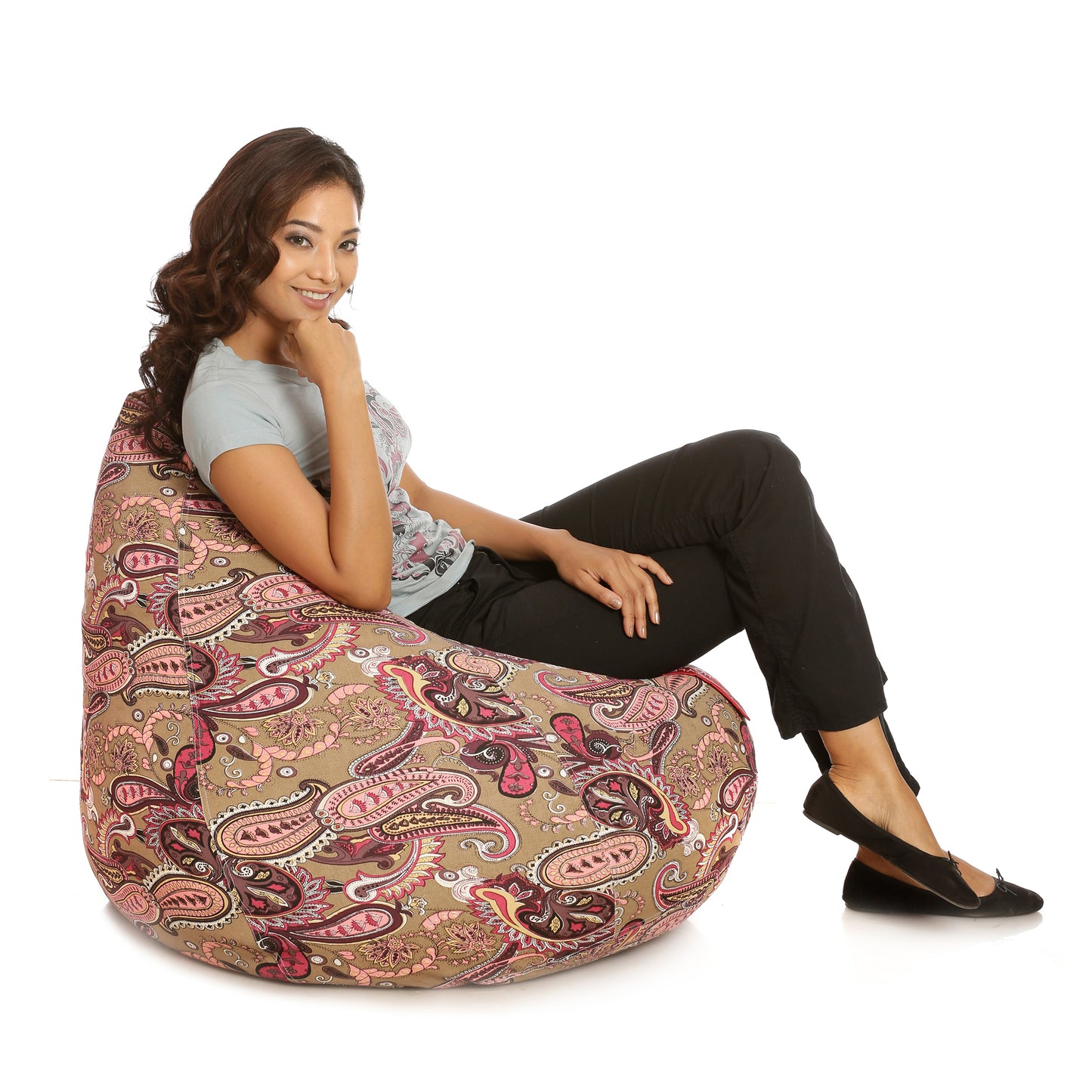 Style Homez Classic Cotton Canvas Paisley Printed Bean Bag XXXL Size Filled with Bean Refill Fillers