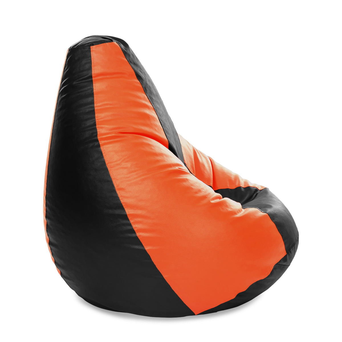 Style Homez Premium Leatherette Classic Jumbo Bean Bag Jumbo Size SAC Black Orange Color Filled with Beans Fillers