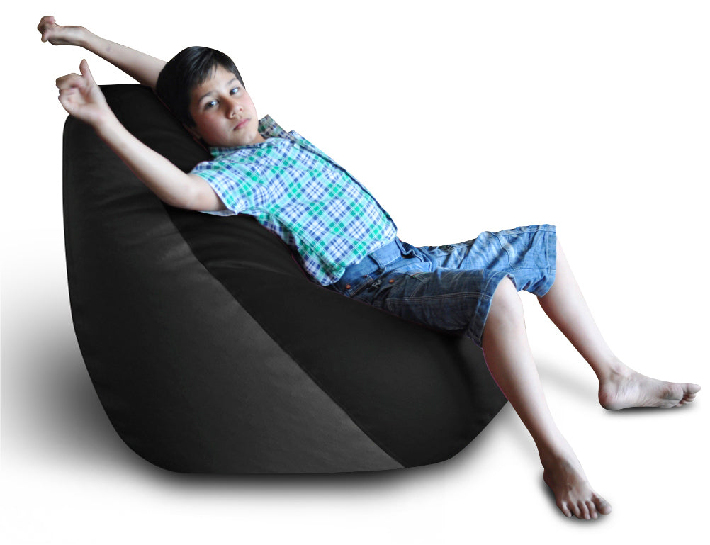 Style Homez Premium Leatherette Classic Bean Bag XXL Size Black Grey Color Filled with Beans Fillers