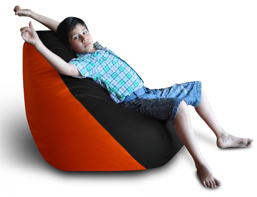 Style Homez Premium Leatherette Classic Bean Bag XXL Size Black Orange Color Filled with Beans Fillers