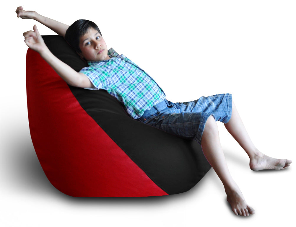 Style Homez Premium Leatherette Classic Bean Bag XXL Size Black Red Color Filled with Beans Fillers