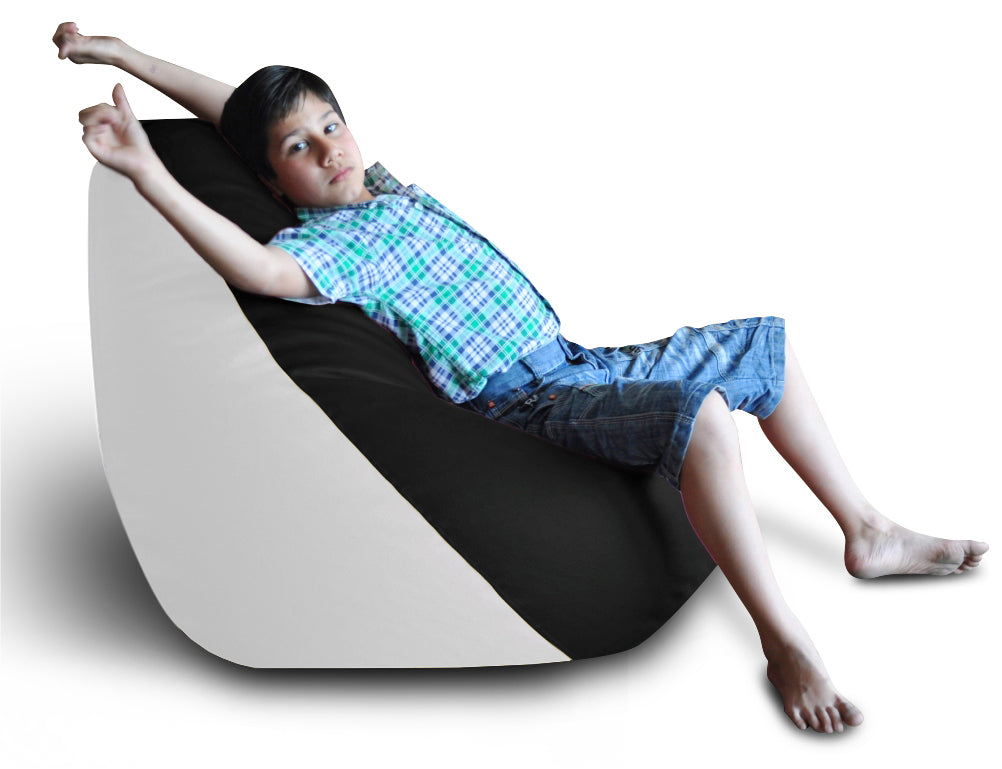 Style Homez Premium Leatherette Classic Bean Bag XXL Size Black White Color Filled with Beans Fillers