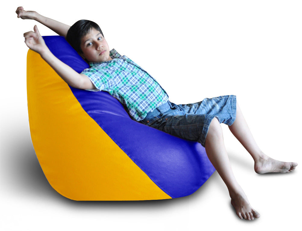 Style Homez Premium Leatherette Classic Bean Bag XXL Size Blue Yellow Color Filled with Beans Fillers