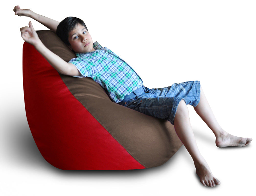 Style Homez Premium Leatherette Classic Bean Bag XXL Size Brown Red Color Filled with Beans Fillers