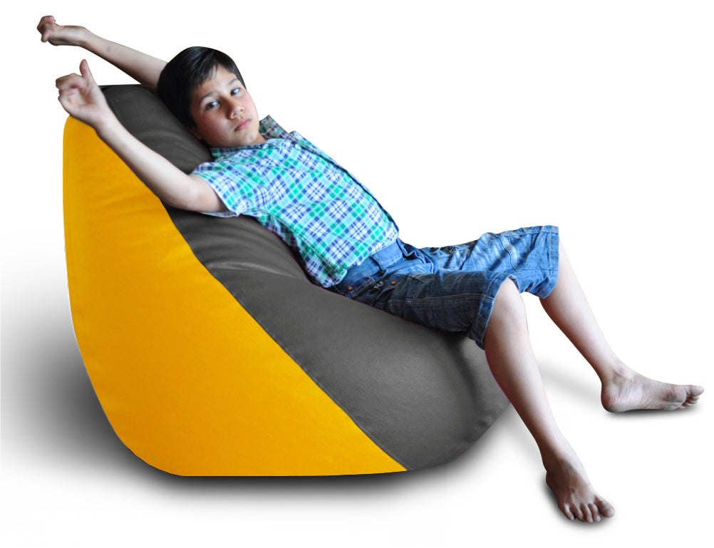 Style Homez Premium Leatherette Classic Bean Bag XXL Size Grey Yellow Color Filled with Beans Fillers