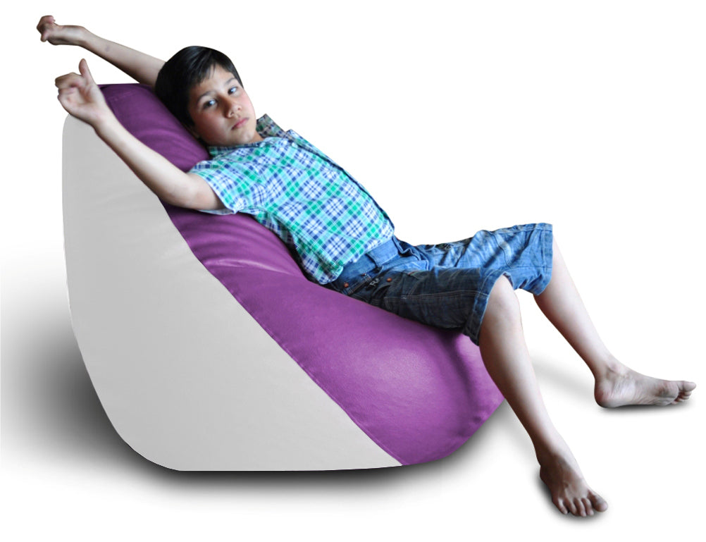 Style Homez Premium Leatherette Classic Bean Bag XXL Size Purple White Color Filled with Beans Fillers