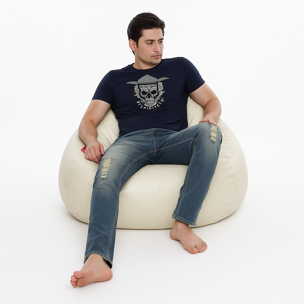 Style Homez HUMBUG, Premium Leatherette Fabric Lounger XXL Bean Bag BEIGE Color Filled with Beans Fillers