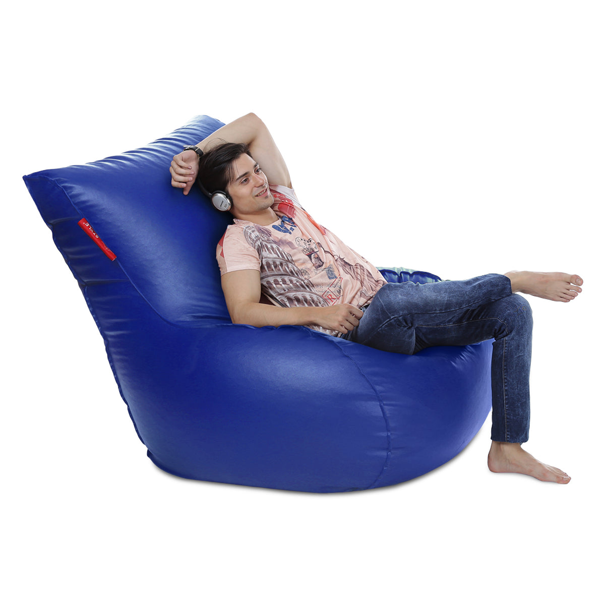 Style Homez MAMBO, Premium Leatherette Fabric XXXL Bean Bag Blue Color Filled with Beans Fillers