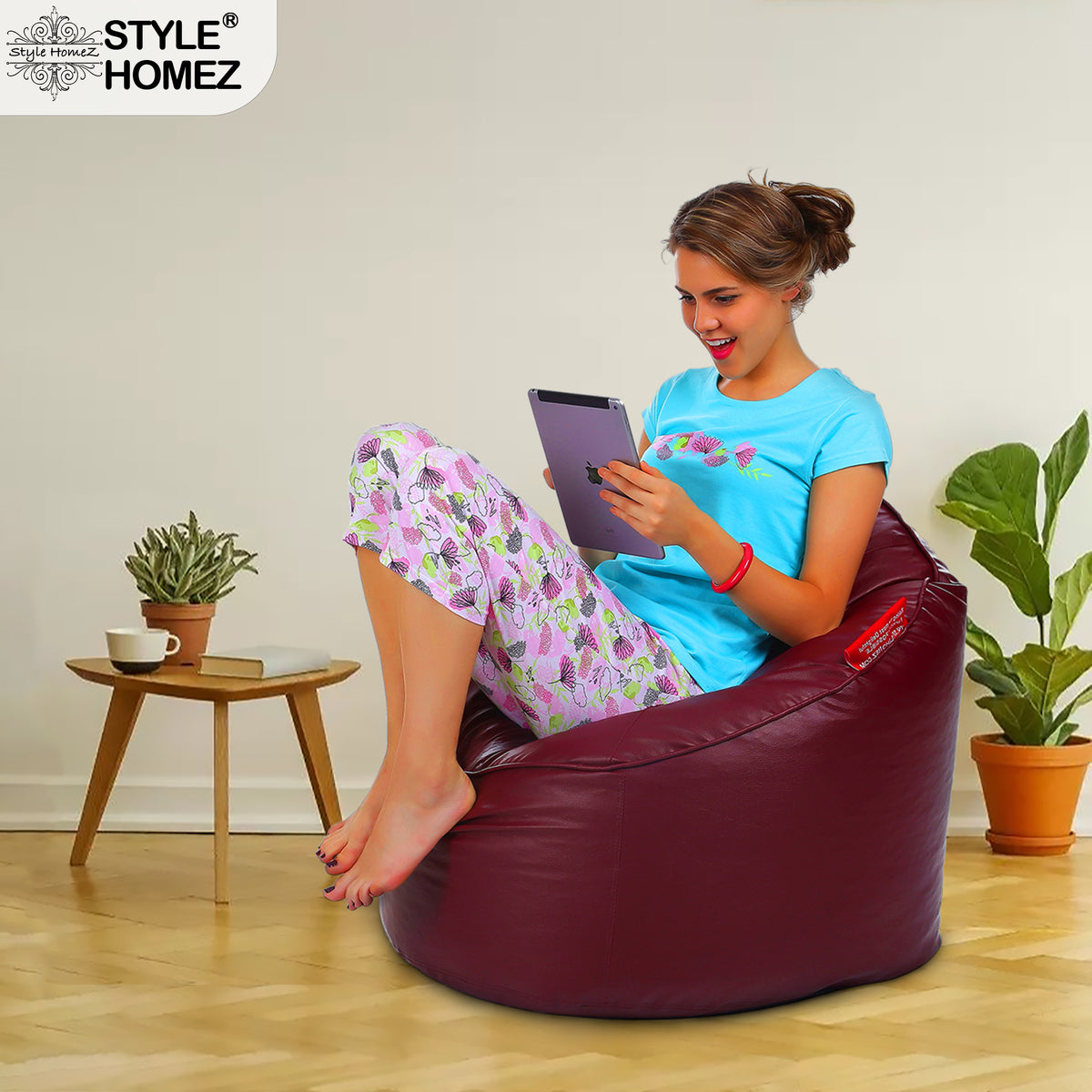 Style Homez Modern Mooda Rocker Lounger Bean Bag XXL Size Maroon Color Premium Leatherette Filled with Beans Fillers