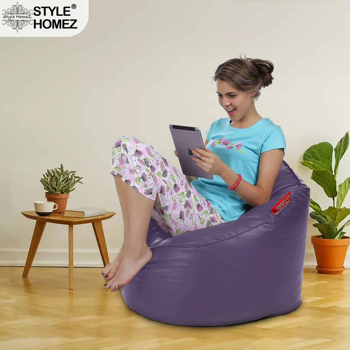 Style Homez Modern Mooda Rocker Lounger Bean Bag XXL Size Purple Color Premium Leatherette Filled with Beans Fillers