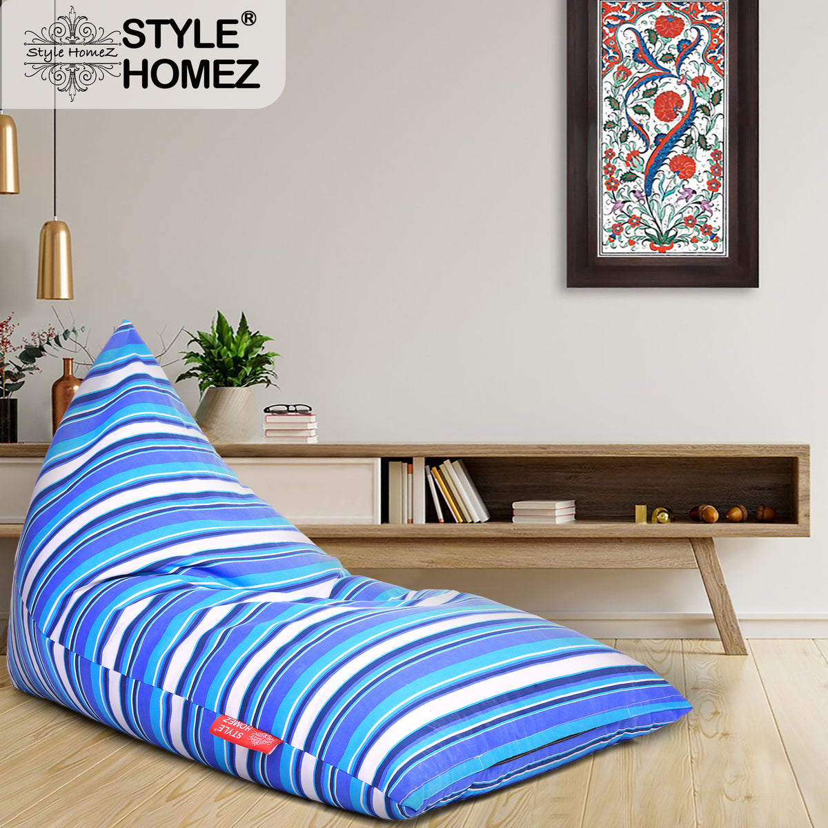 Style Homez PYRAMID LOUNGE, Cotton Canvas Stripes Printed Bean Bag XXL Size Cover Only