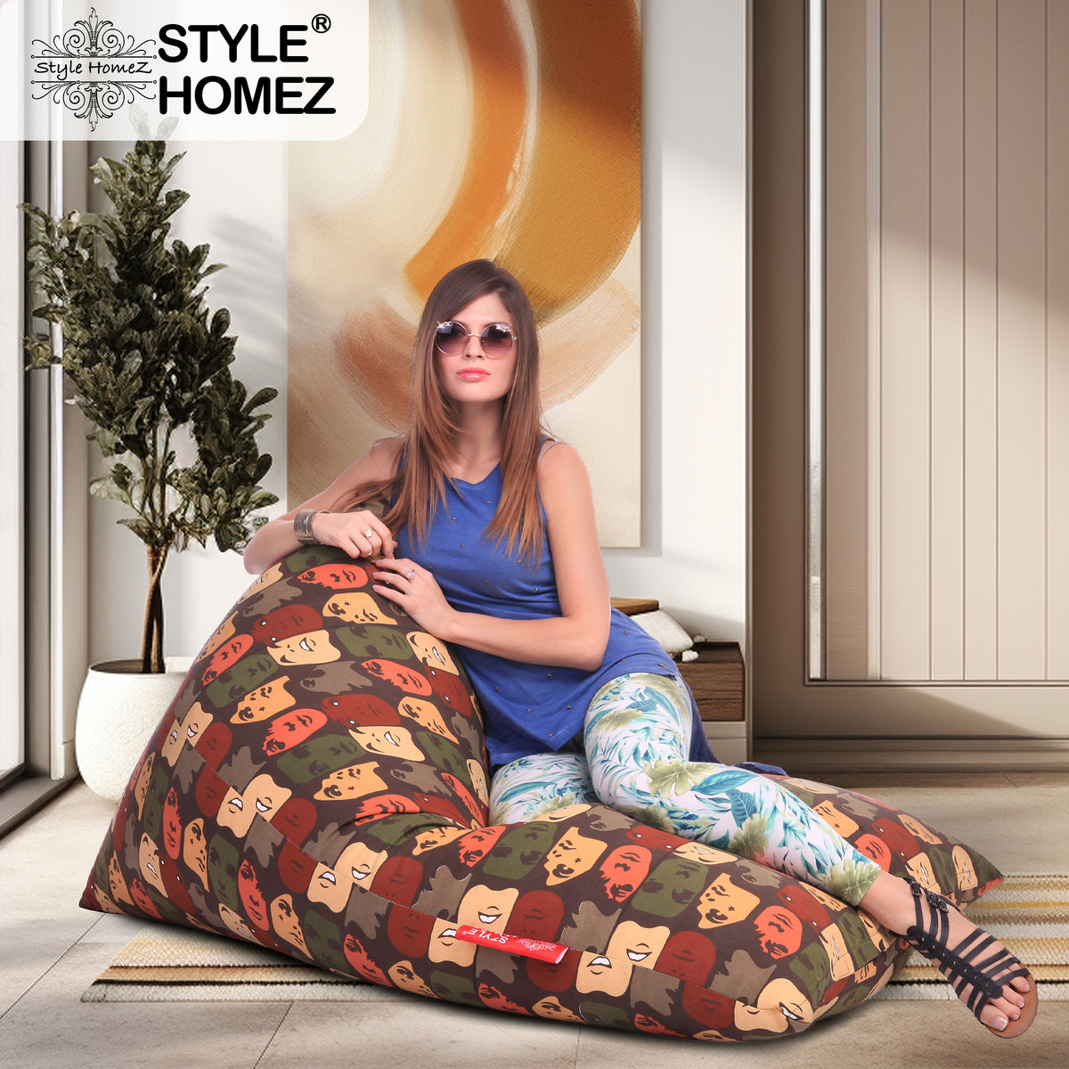 Style Homez PYRAMID LOUNGE, Cotton Canvas Abstract Printed Bean Bag XXL Size Cover Only