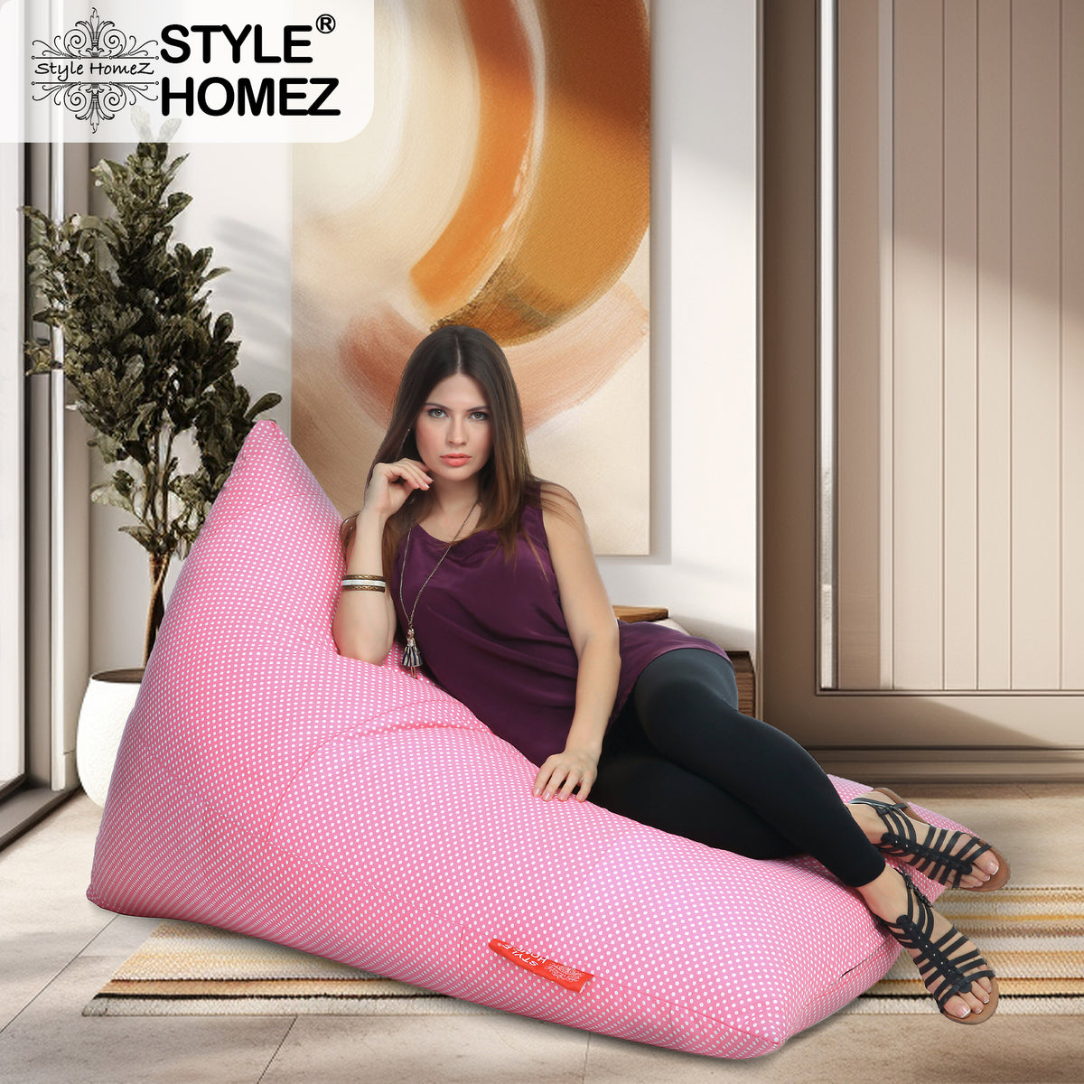 Style Homez PYRAMID LOUNGE, Cotton Canvas Polka Dots Printed Bean Bag XXL Size Cover Only