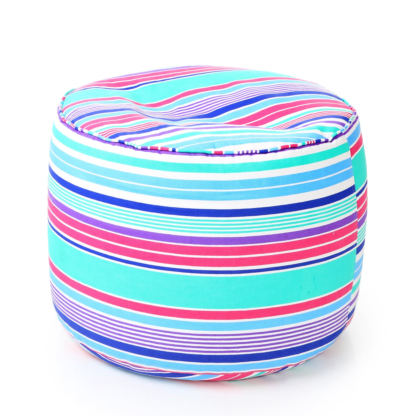 Style Homez Round Ottoman, Cotton Canvas Stripes Printed Bean Bag Stool Large Size Filled with Beans, Multi Color