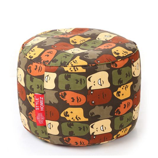 Style Homez Round Ottoman, Cotton Canvas Abstract Printed Bean Bag Stool Large Size Filled with Beans, Multi Color