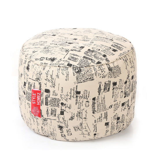 Style Homez Round Ottoman, Cotton Canvas Abstract Printed Bean Bag Stool Large Size Filled with Beans, Light Honey Color