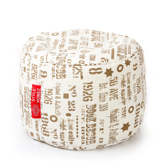 Style Homez Round Ottoman, Cotton Canvas Abstract Printed Bean Bag Stool Large Size Filled with Beans, Caramel Color