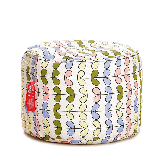 Style Homez Round Ottoman, Cotton Canvas Abstract Printed Bean Bag Stool Large Size Filled with Beans, Multi Color