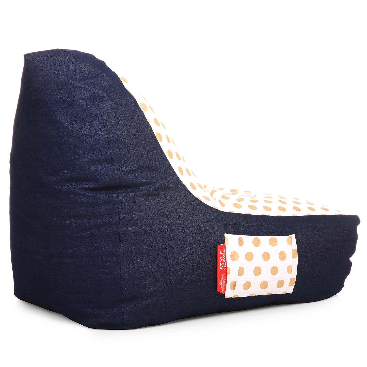 Style Homez Urban Design Denim Canvas Polka Dots Printed Chair Bean Bag XXL Size Filled with Beans Fillers
