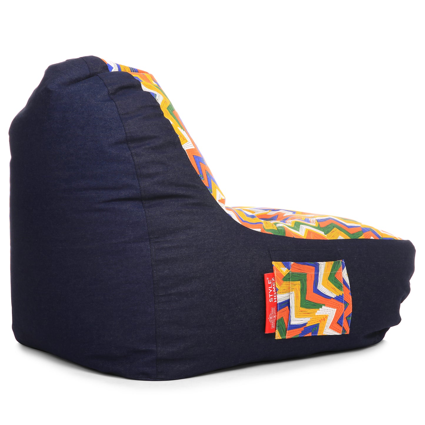 Style Homez Urban Design Denim Canvas Geometric Printed Chair Bean Bag XXL Size Filled with Beans Fillers