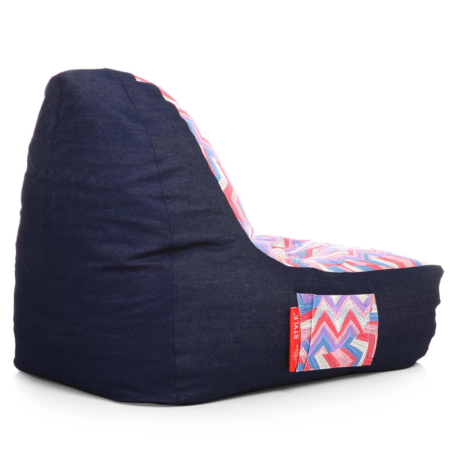 Style Homez Urban Design Denim Canvas Geometric Printed Chair Bean Bag XXL Size Filled with Beans Fillers