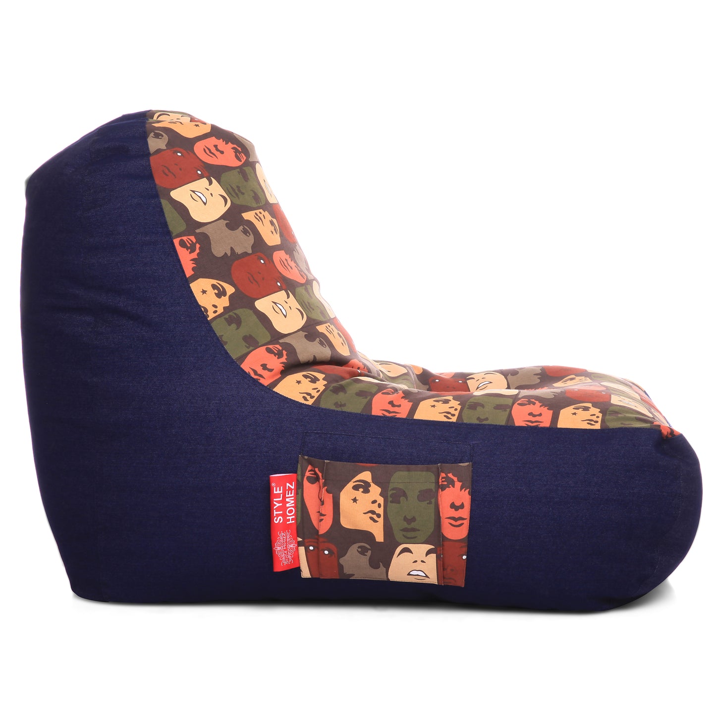 Style Homez Urban Design Denim Canvas Abstract Printed Chair Bean Bag XXL Size Filled with Beans Fillers