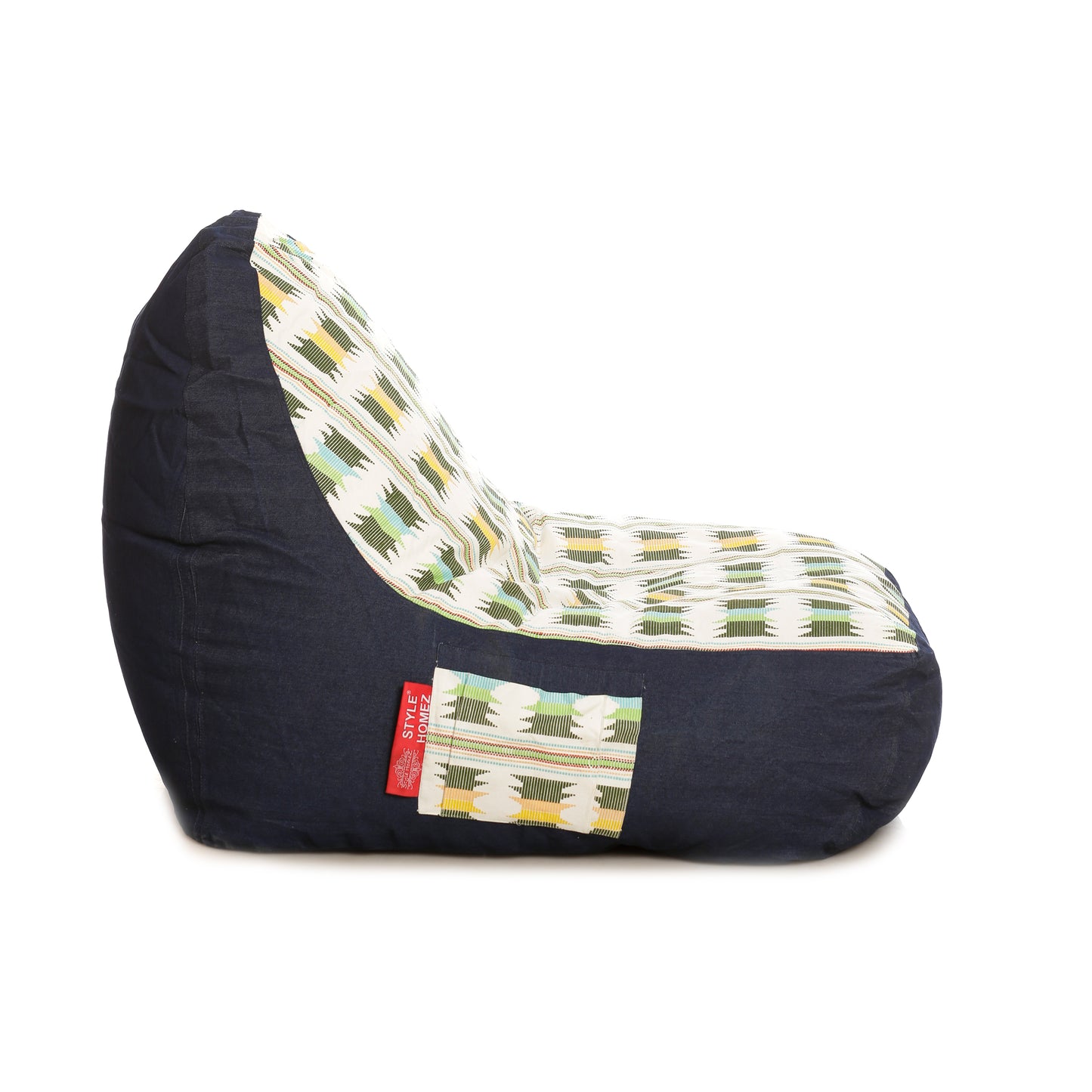 Style Homez Urban Design Denim Canvas IKAT Printed Bean Bag XXL Size Filled with Beans Fillers