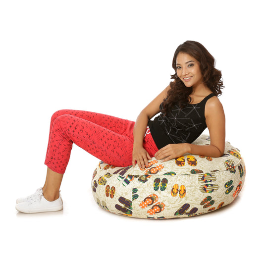 Style Homez Cotton Canvas Abstract Printed Round Floor Cushion XL Size Filled with Beans Fillers