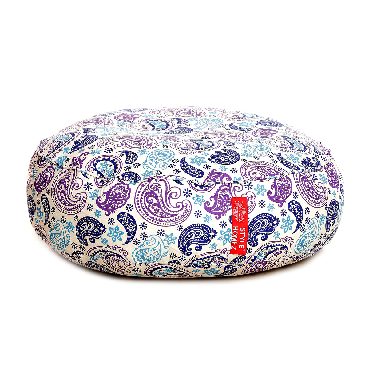 Style Homez Cotton Canvas Paisley Printed Round Floor Cushion XL Size Cover Only