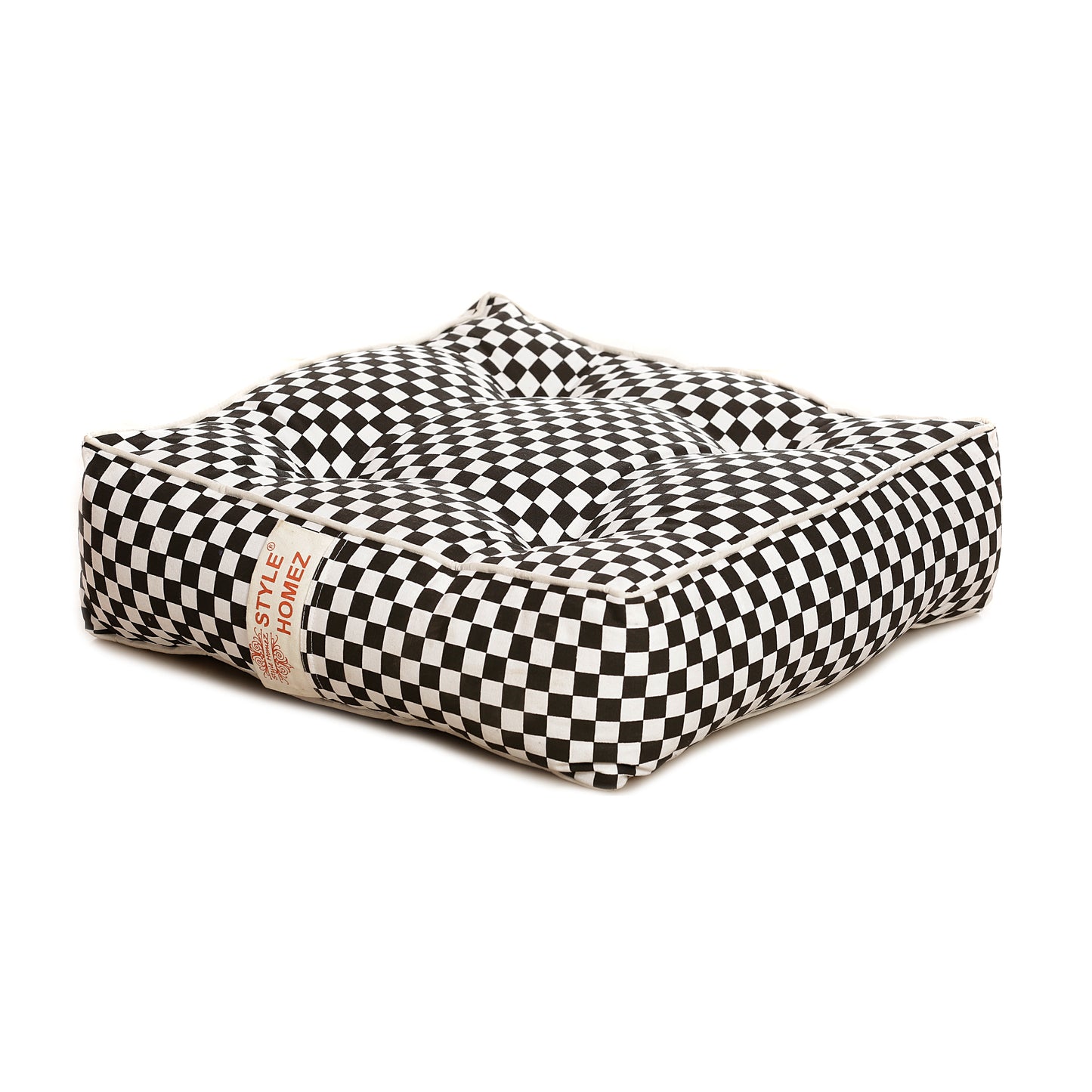 Style Homez Premium Cotton Canvas Square Floor Cushion, Checkered Printed Large Size with Cotton Filling