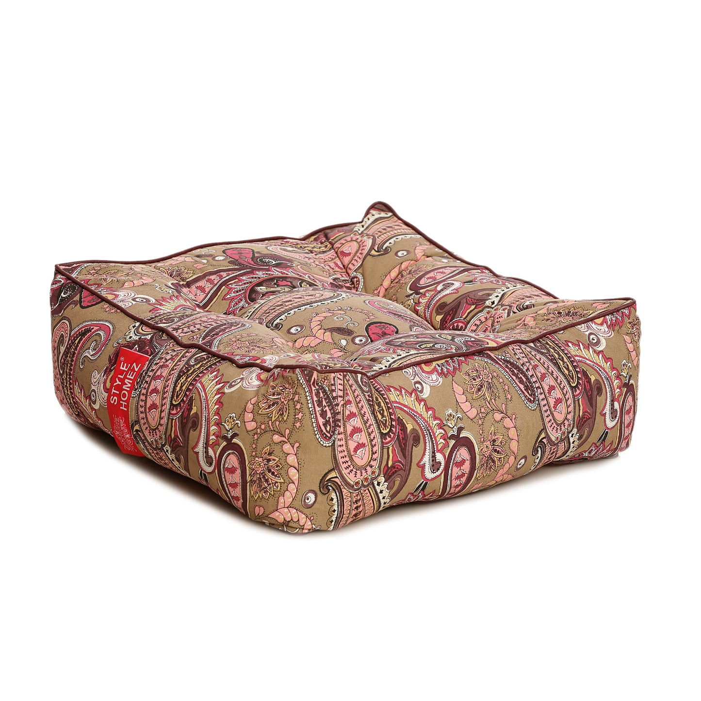 Style Homez Premium Cotton Canvas Square Floor Cushion, Paisley Printed Large Size with Cotton Filling