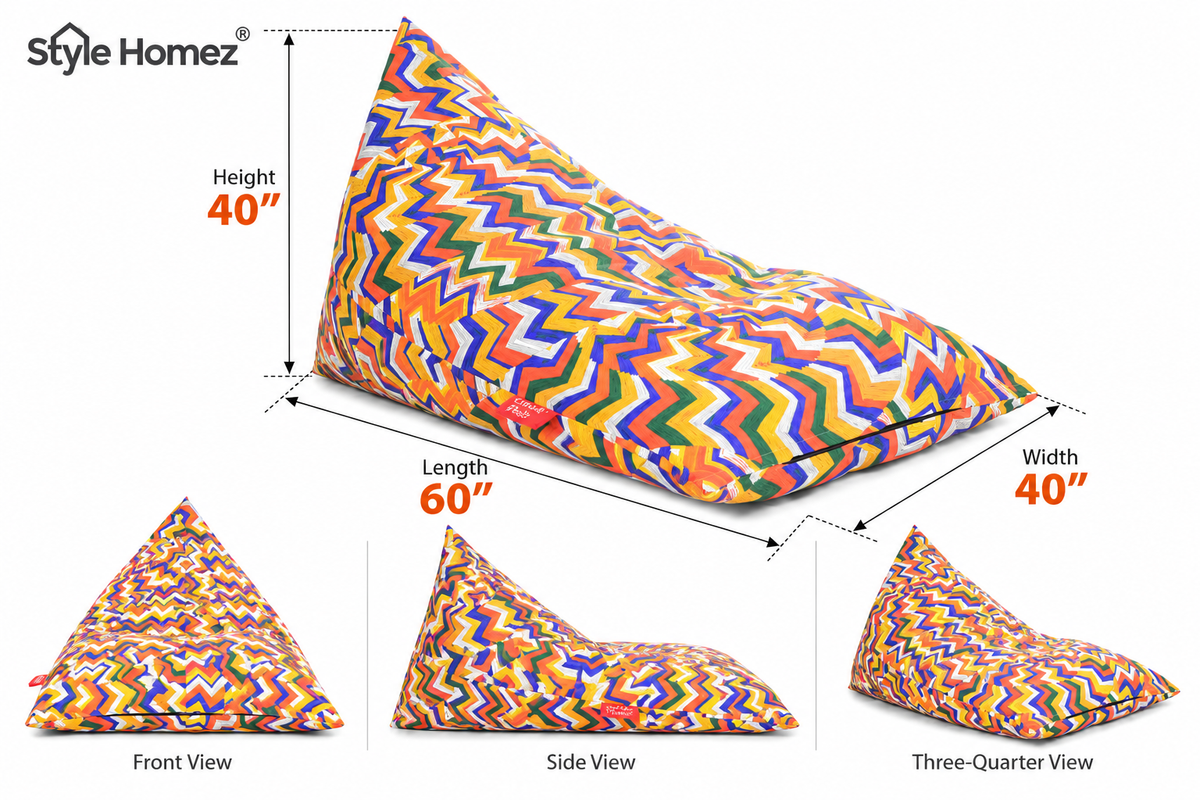 Style Homez PYRAMID LOUNGE, Cotton Canvas Geometric Printed Bean Bag XXL Size Cover Only