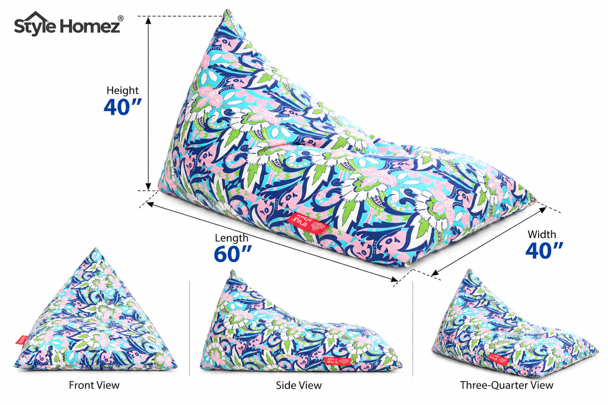 Style Homez PYRAMID LOUNGE, Cotton Canvas Floral Printed Bean Bag XXL Size Cover Only