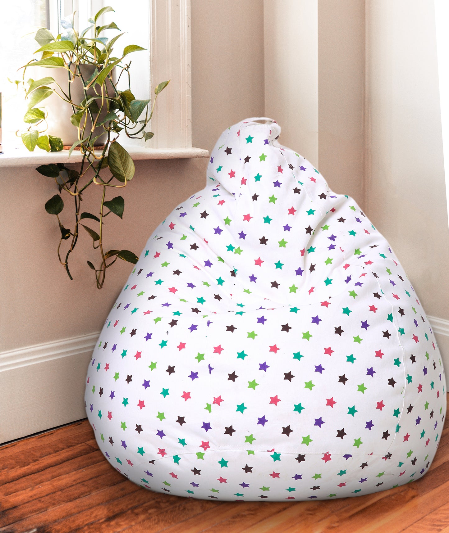 Style Homez Classic Premium Cotton Canvas Star Printed Bean Bag XL Size Filled with Beans Fillers