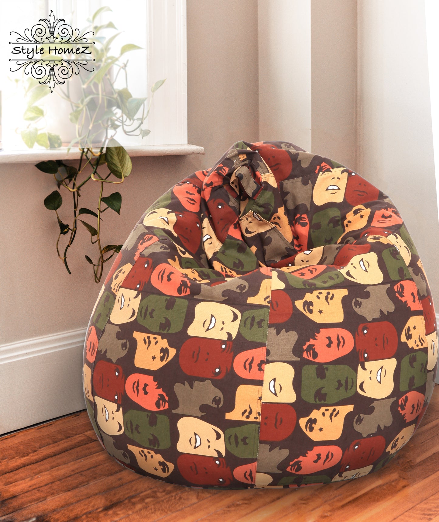 Style Homez Classic Premium Cotton Canvas Abstract Printed Bean Bag XL Size Filled with Beans Fillers