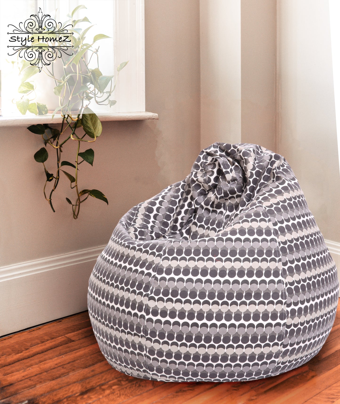 Style Homez Classic Premium Cotton Canvas Polka Dots Printed Bean Bag XL Size Filled with Beans Fillers