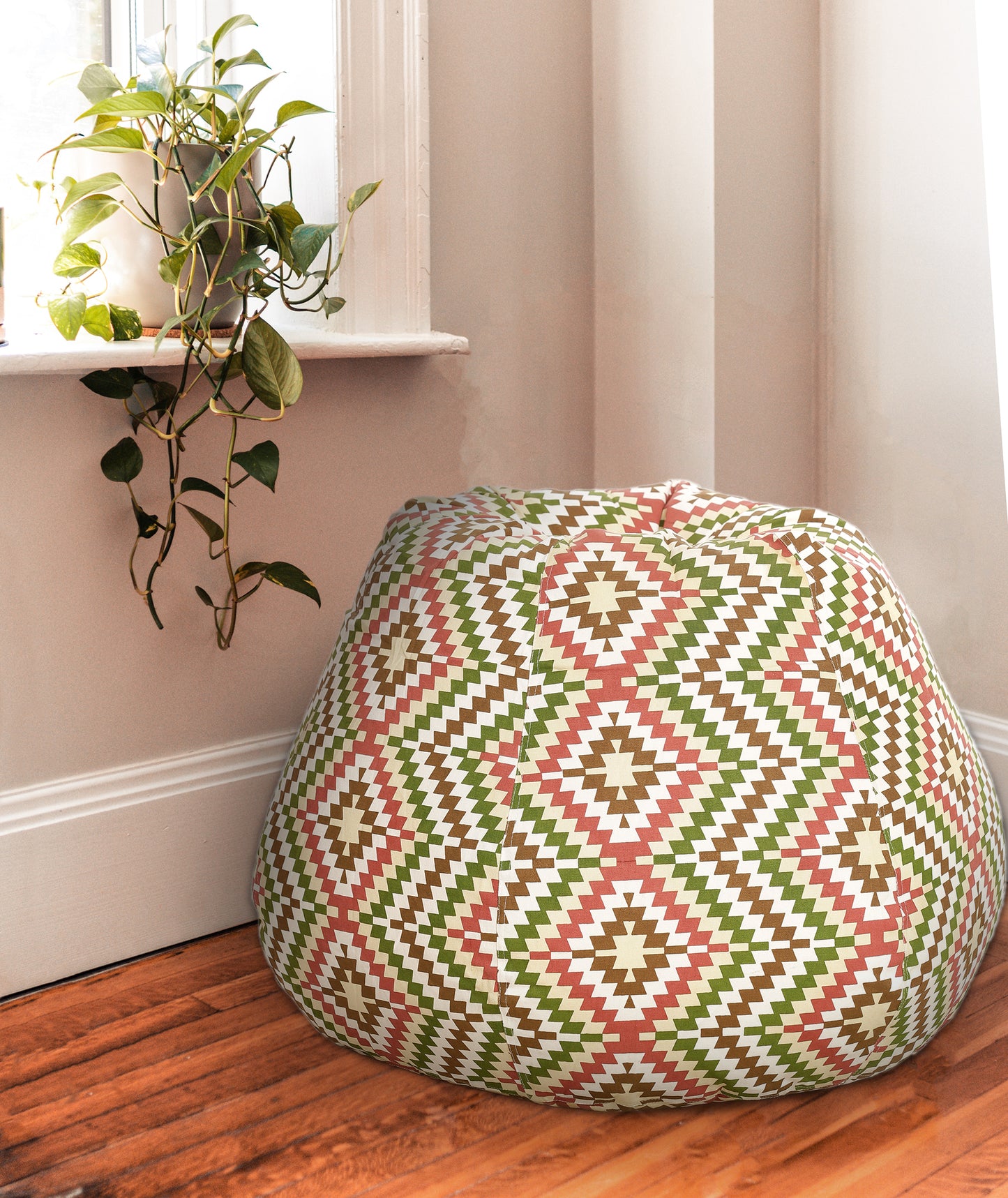 Style Homez Classic Premium Cotton Canvas IKAT Printed Bean Bag XL Size Filled with Beans Fillers